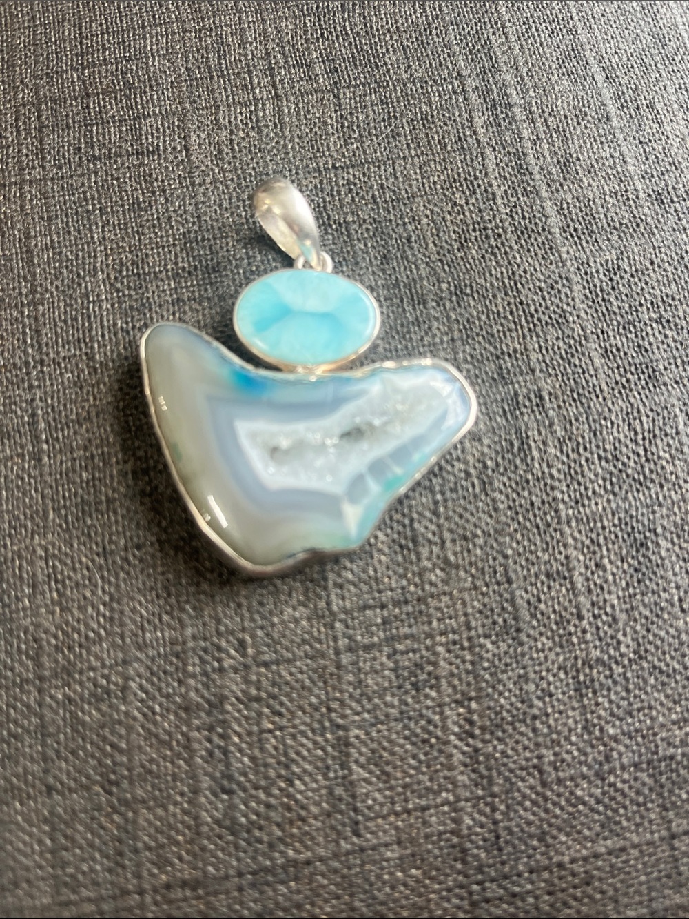 Sterling Silver Blue Lamar stone Agate Pendant Necklace